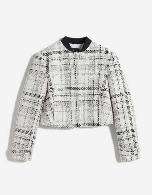 ASOS DESIGN tailored bomber jacket in check boucle, 5 of 11