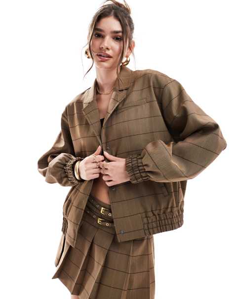 ASOS DESIGN tailored bomber jacket in check - view 1