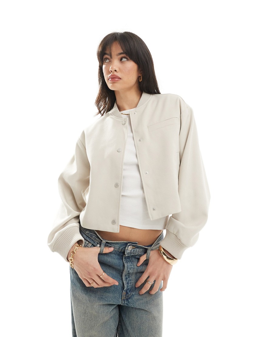 Asos Design Tailored Bomber Jacket With Clean Hem In Stone-white