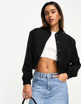 ASOS DESIGN tailored bomber jacket with strong shoulder in black