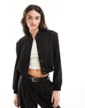 [ASOS DESIGN] ASOS DESIGN tailored bomber jacket with strong shoulder in black 18 Black