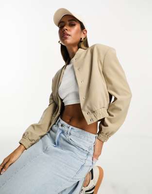 Asos Design Tailored Bomber Jacket With Strong Shoulder In Camel
