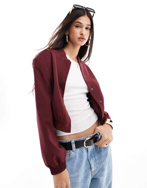 ASOS DESIGN tailored bomber jacket with strong shoulder in claret - view 1