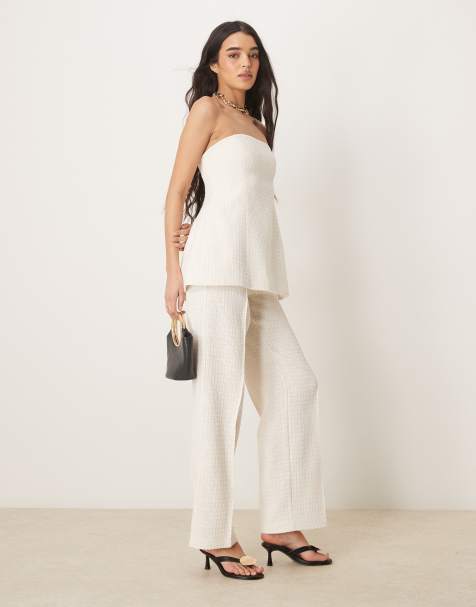 ASOS DESIGN tailored boucle bandeau and trousers co-ord in ecru - view 1