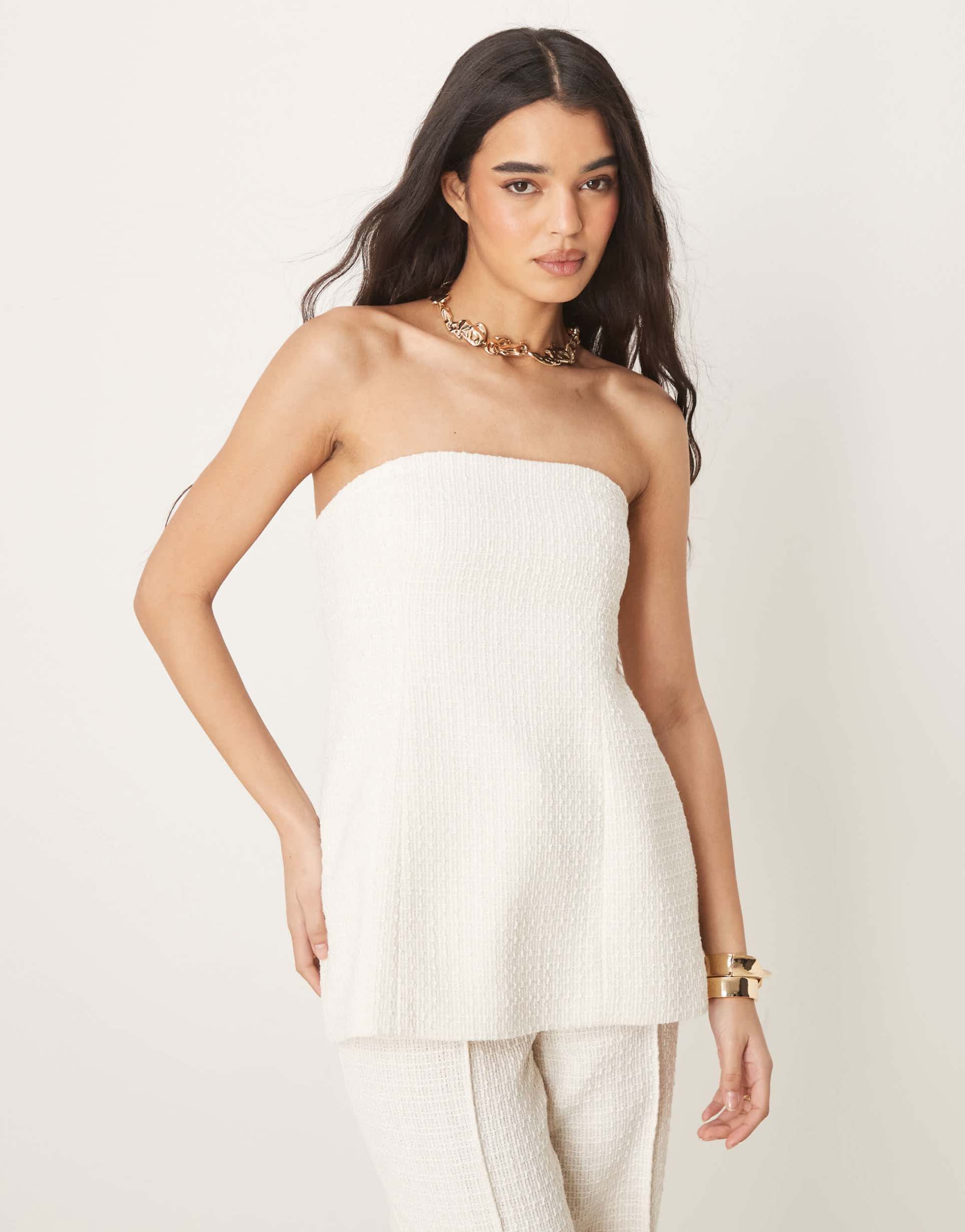 asos design tailored boucle bandeau top in off white - part of a set
