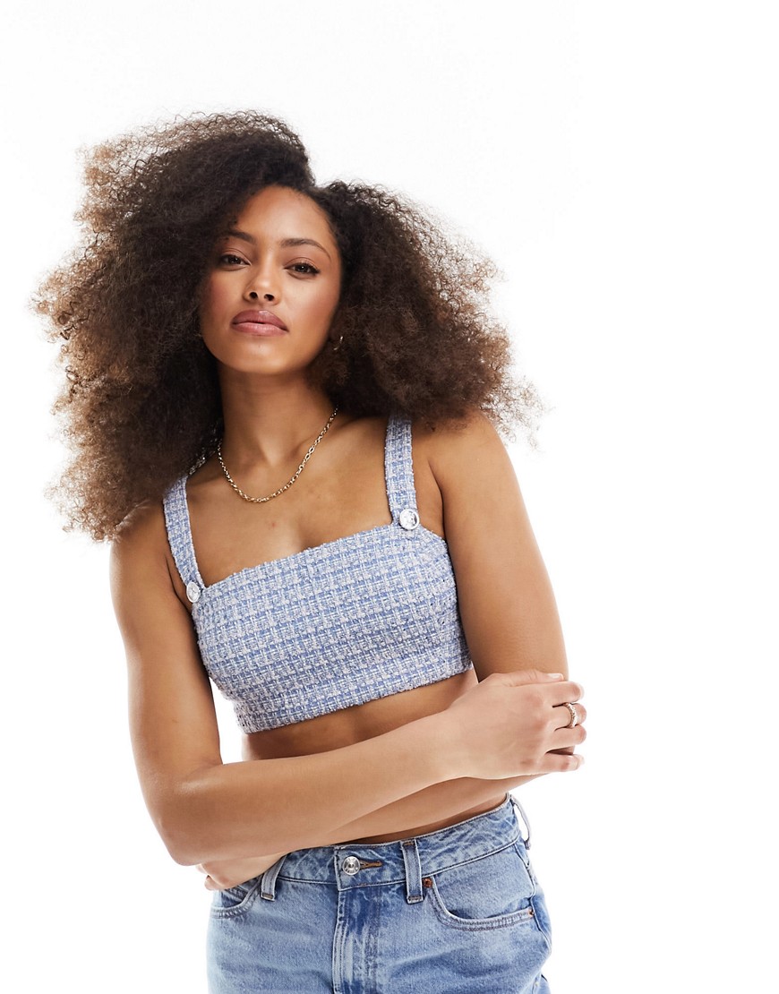 ASOS DESIGN tailored boucle crop top in blue co-ord