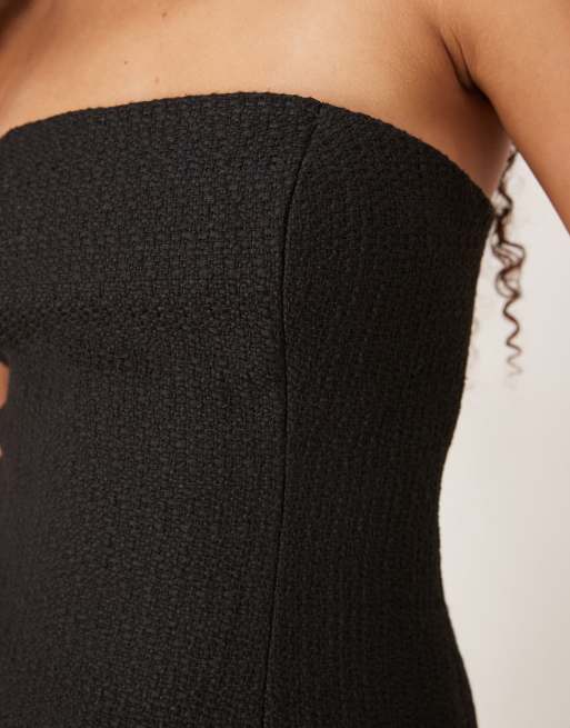 ASOS DESIGN tailored boucle curved hem peplum bandeau co-ord top in black, 4 of 4