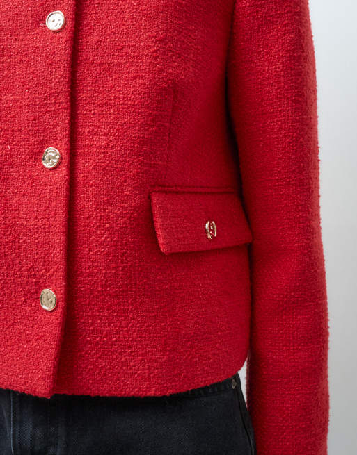 ASOS DESIGN Tailored boucle jacket in red, 3 of 4