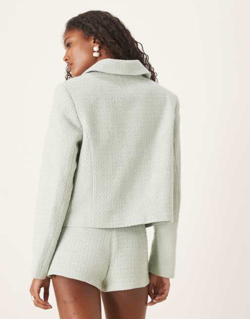 ASOS DESIGN tailored boucle jacket in sage -set