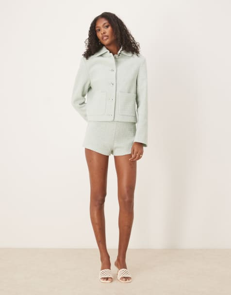 ASOS DESIGN tailored boucle jacket & micro short co-ord in sage - view 1