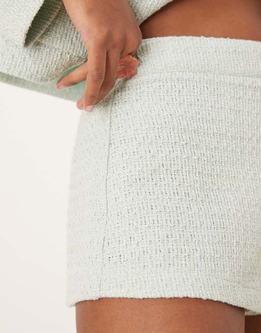 ASOS DESIGN tailored boucle micro shorts in sage (part of a set)
