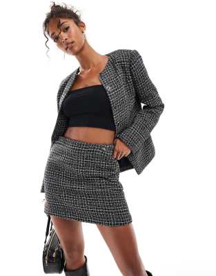Asos Design Tailored Boucle Mini Skirt In Mono - Part Of A Set-black