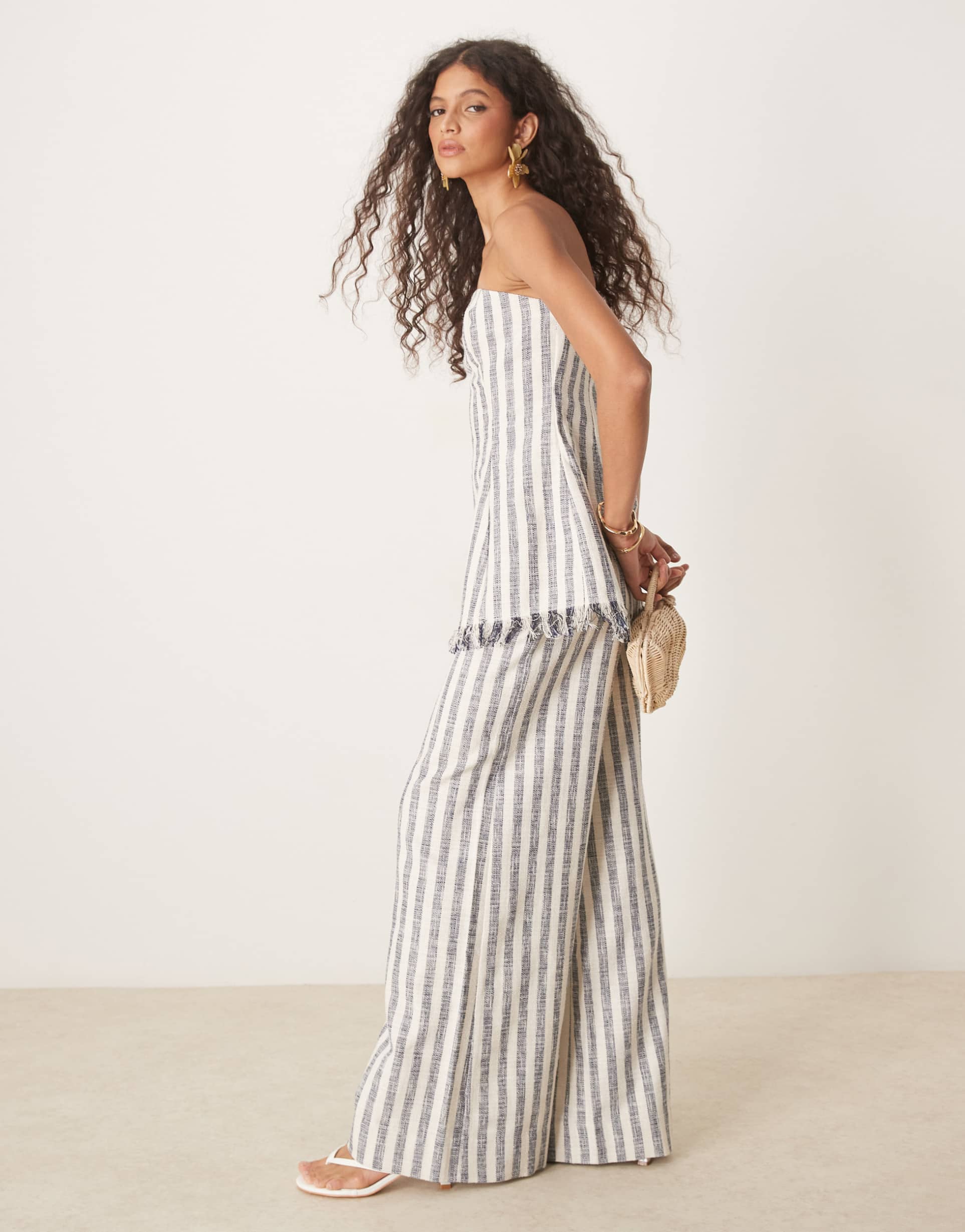 asos design tailored boucle pants in blue stripe - part of a set