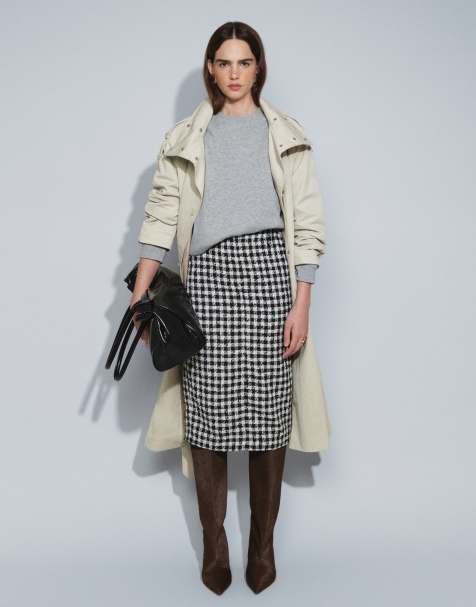 ASOS DESIGN tailored boucle pencil skirt in mono dogtooth - view 1