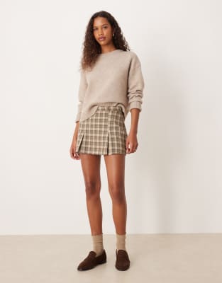 Asos Design Tailored Box Pleats Mini Skort In Brown