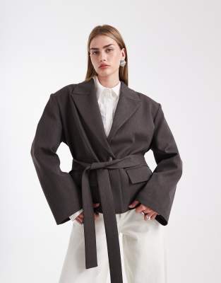 Asos Design Tailored Boxy Belted Blazer In Brown