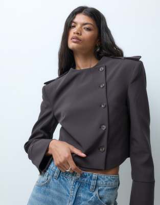 Asos Design Tailored Boxy Button Down Jacket-brown In Gray