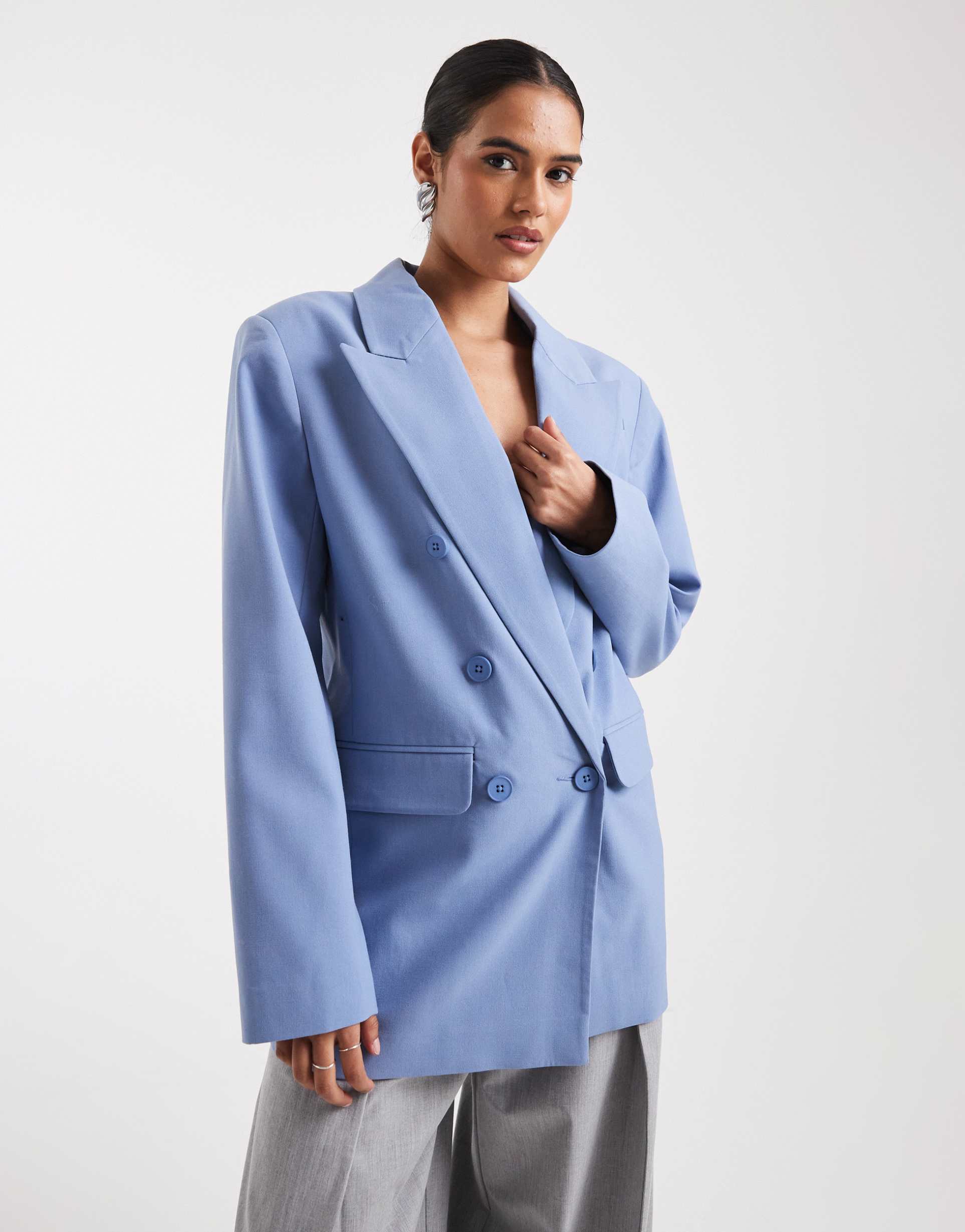 asos design tailored boxy oversized suit blazer in blue
