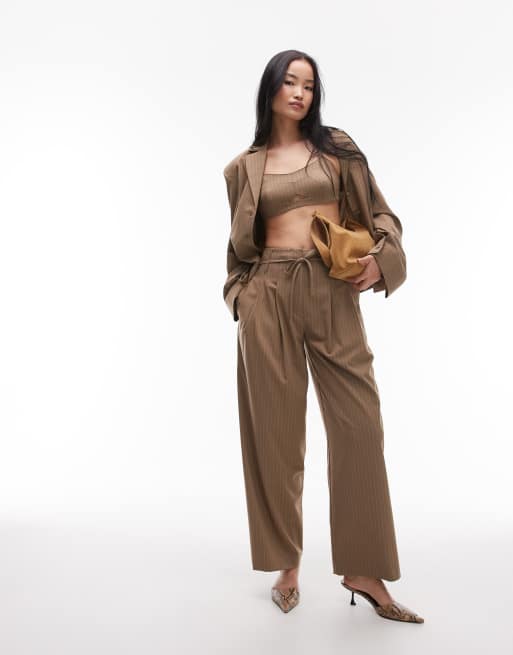 ASOS DESIGN tailored bralet in camel pinstripe, 2 of 4