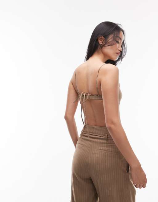 ASOS DESIGN tailored bralet in camel pinstripe, 3 of 4