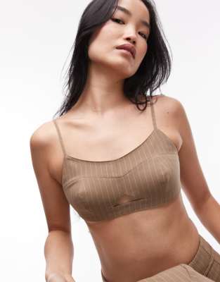 asos design tailored bralet in camel pinstripe