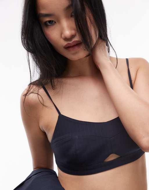 ASOS DESIGN tailored bralet in navy pinstripe, 2 of 4