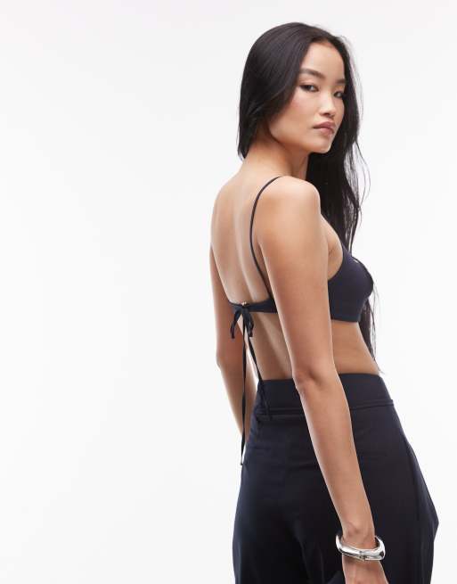 ASOS DESIGN tailored bralet in navy pinstripe, 3 of 4