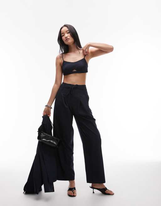 ASOS DESIGN tailored bralet in navy pinstripe, 4 of 4