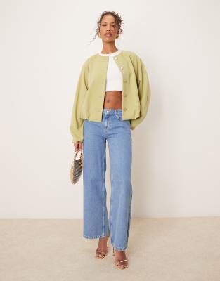 Asos Design Tailored Bubble Hem Jacket With Gold Button Detail In Green
