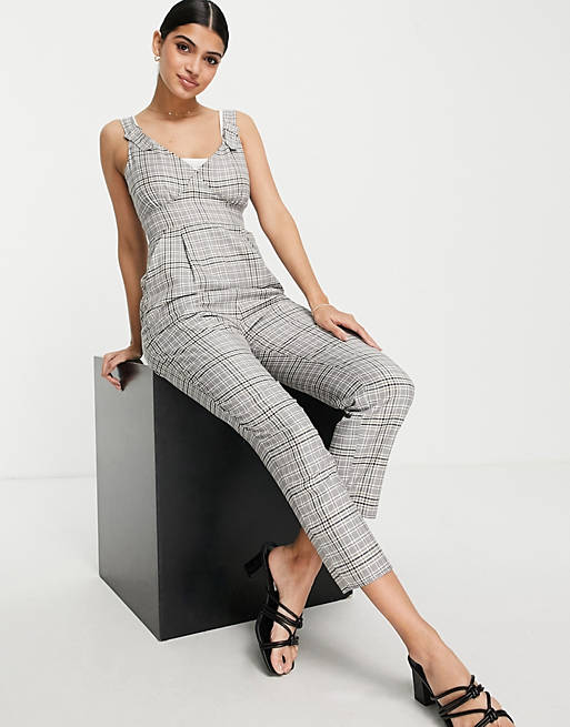 Asos Women Clothing Dungarees ASOS DESIGN tailored buckle overalls in check print 