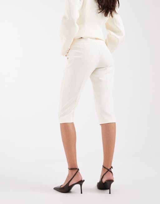 ASOS DESIGN tailored button detail capri pants in cream, 2 of 5