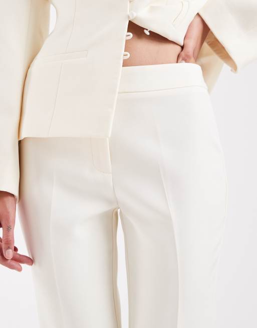 ASOS DESIGN tailored button detail capri pants in cream, 5 of 5