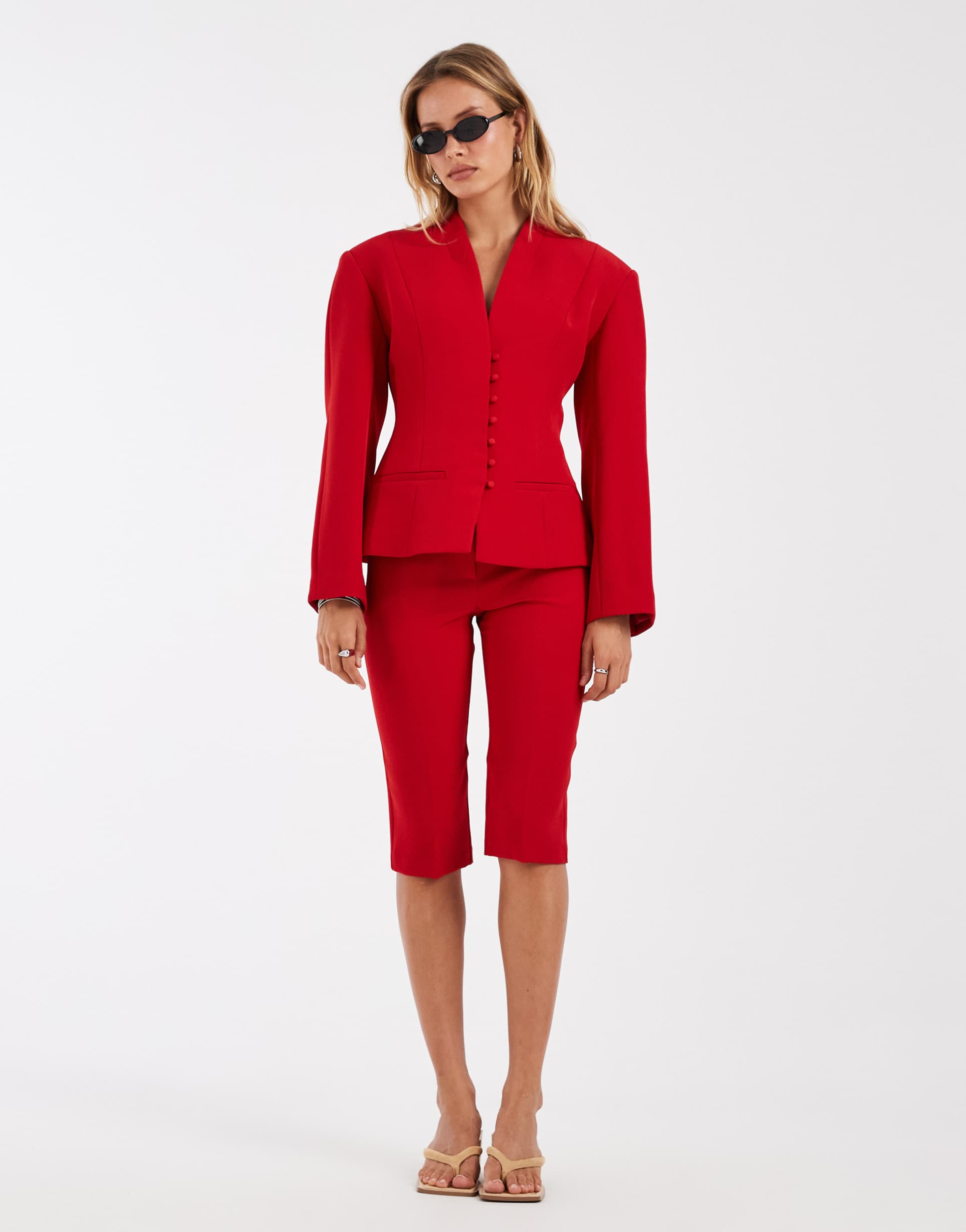 asos design tailored button detail capri pants in red