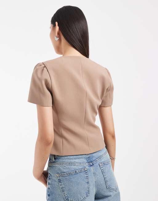 ASOS DESIGN tailored button through cinch top in co ord, 4 of 4