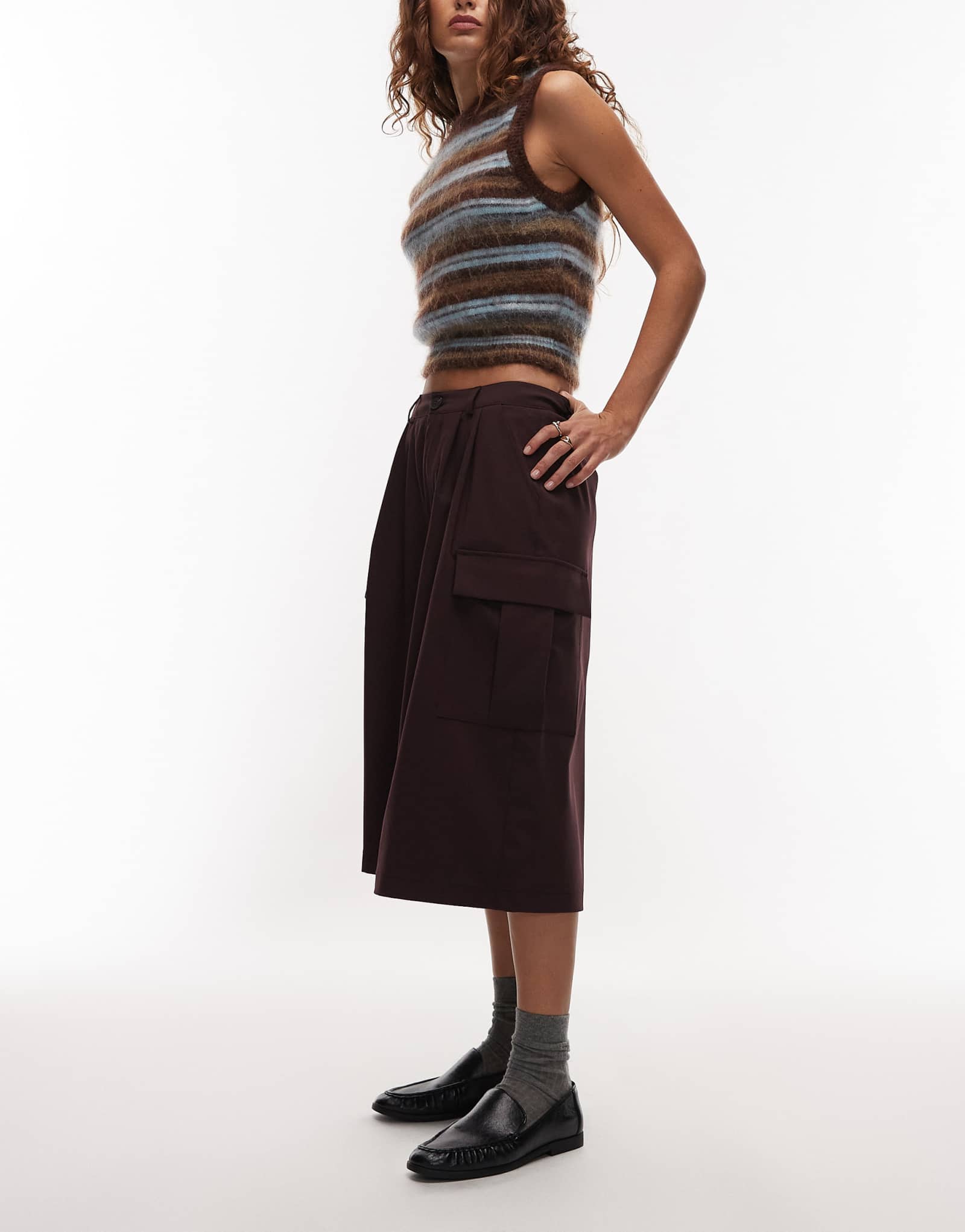 Брюки-карго длиной 3/4 от ASOS DESIGN сливового цвета, сшитые на заказ