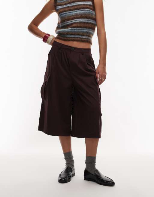 ASOS DESIGN tailored cargo 3/4 length pants in plum, 3 of 5