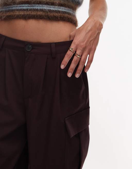 ASOS DESIGN tailored cargo 3/4 length pants in plum, 4 of 5
