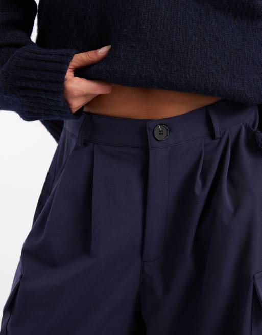 ASOS DESIGN tailored cargo 3/4 length trouser in navy, 4 of 5