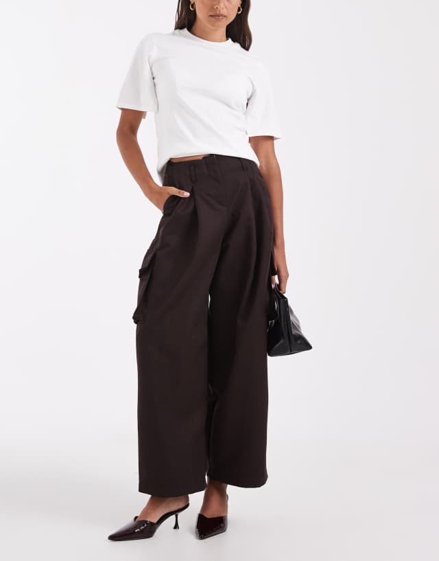ASOS DESIGN tailored cargo pants in chocolate