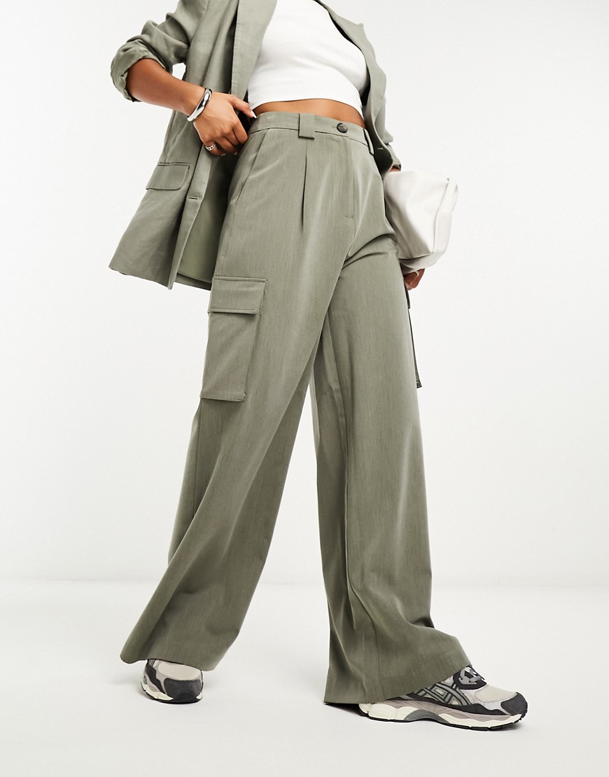 Asos Design Tailored Cargo Pants In Khaki-green