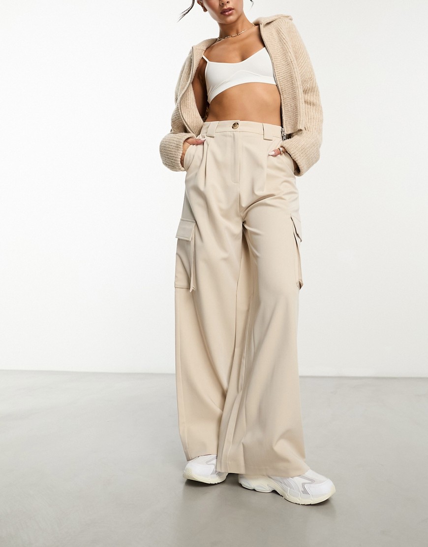 Asos Design Tailored Cargo Pants In Stone-neutral