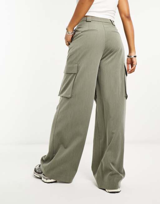 Women's Brushed Suiting Tailored Cargo Wide Leg Pant