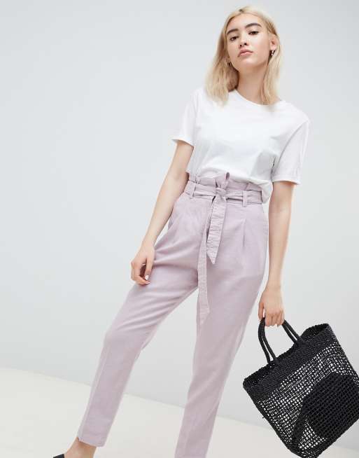 ASOS DESIGN tailored casual tie waist linen peg trousers