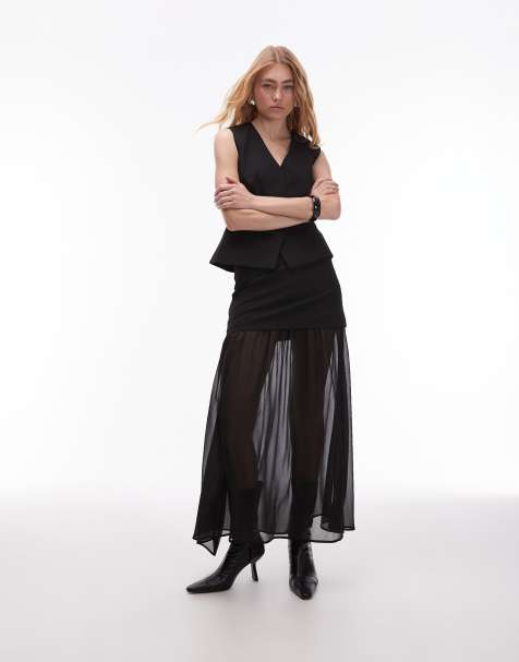 ASOS DESIGN tailored chiffon layer maxi skirt in black co ord - view 1