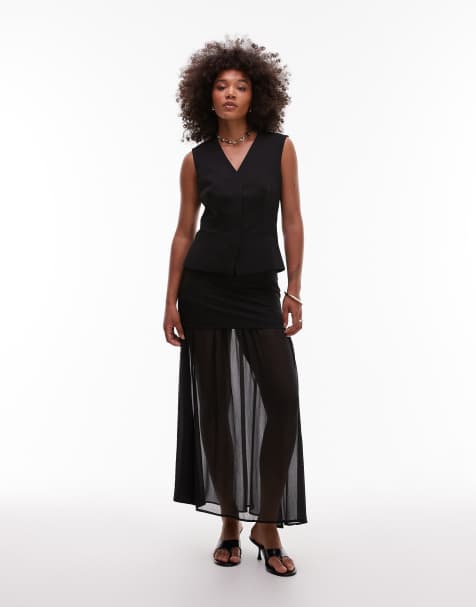 ASOS DESIGN tailored chiffon layer maxi skirt in black - part of a set - view 1