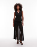 [ASOS DESIGN] ASOS DESIGN tailored chiffon layer maxi skirt in black (Part of a set) 8 Black