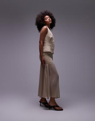 Asos Design Tailored Chiffon Layer Maxi Skirt In Neutral