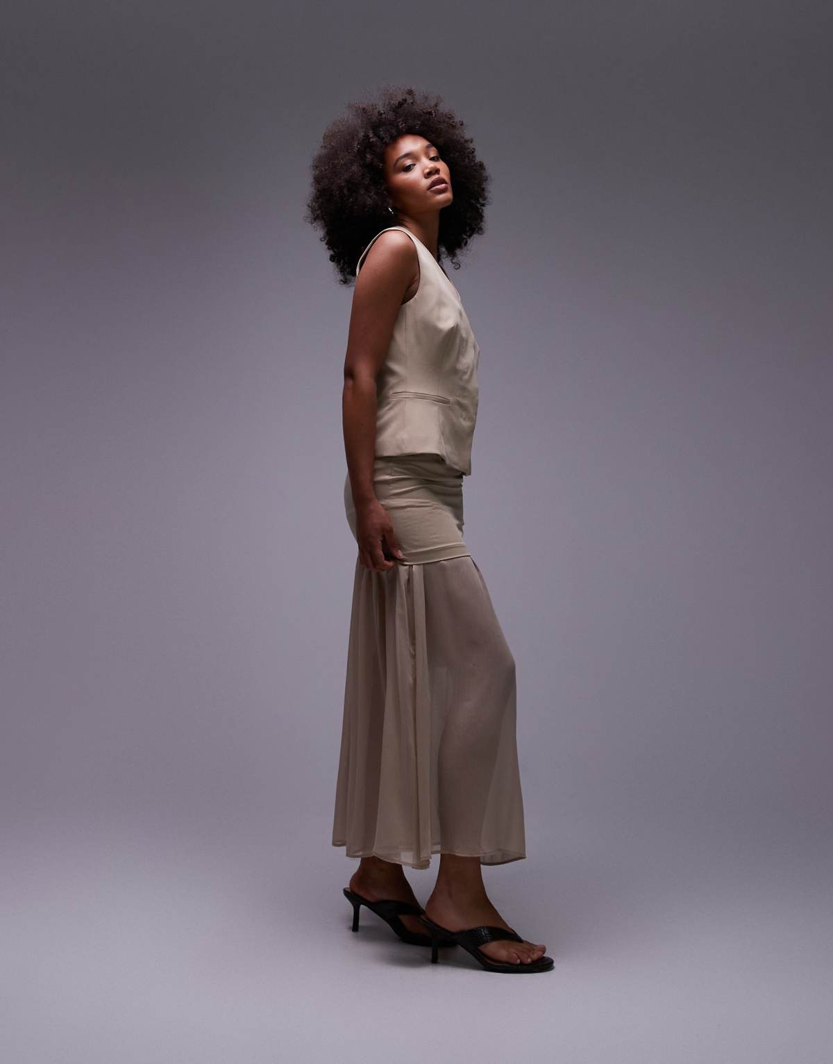 ASOS DESIGN tailored chiffon layer maxi skirt in stone co ord