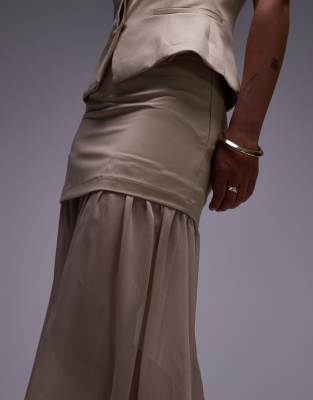 Asos Design Tailored Chiffon Layer Maxi Skirt In Neutral