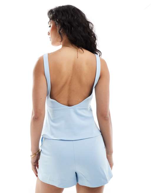 ASOS DESIGN tailored cinch cami top in blue co ord, 4 of 4